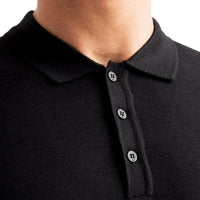 Siyah Polo Yaka Regular Fit Yünlü Triko Kazak