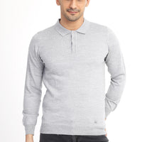 Light Grey Polo Collar Regular Fit Wool Knit Sweater