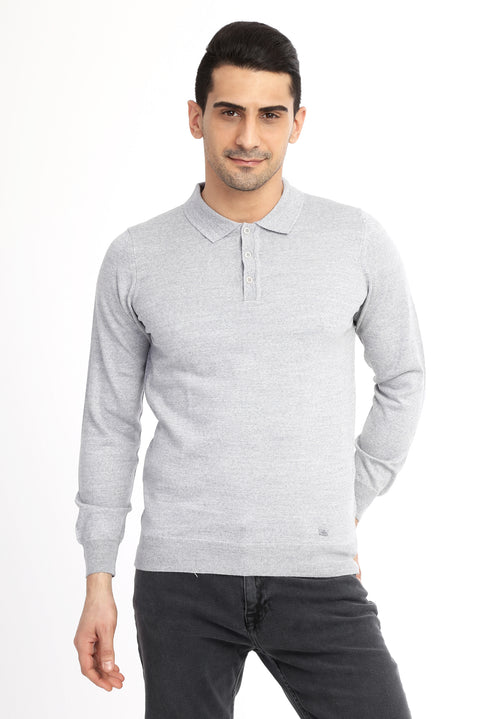 Light Grey Polo Collar Regular Fit Wool Knit Sweater