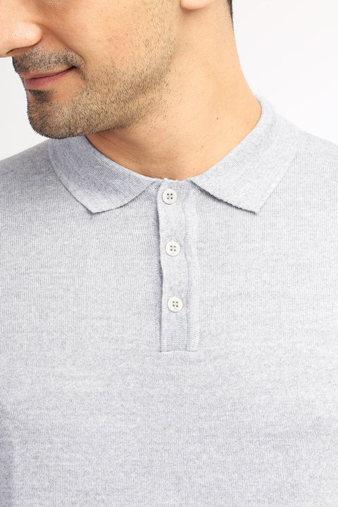 Light Grey Polo Collar Regular Fit Wool Knit Sweater