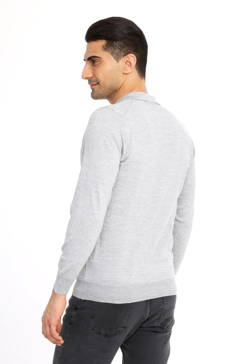 Light Grey Polo Collar Regular Fit Wool Knit Sweater