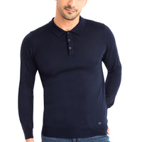 Navy Blue Polo Collar Regular Fit Wool Knit Sweater