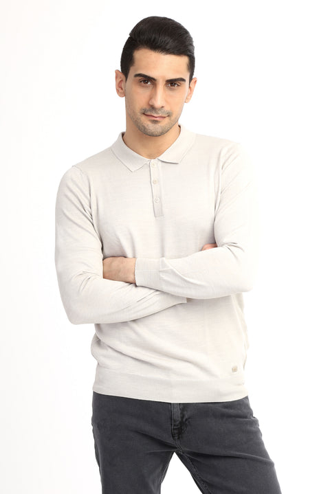 Sand Polo Collar Regular Fit Wool Knit Sweater