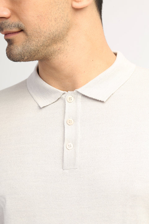 Sand Polo Collar Regular Fit Wool Knit Sweater