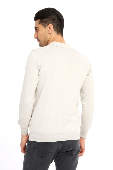 Sand Polo Collar Regular Fit Wool Knit Sweater