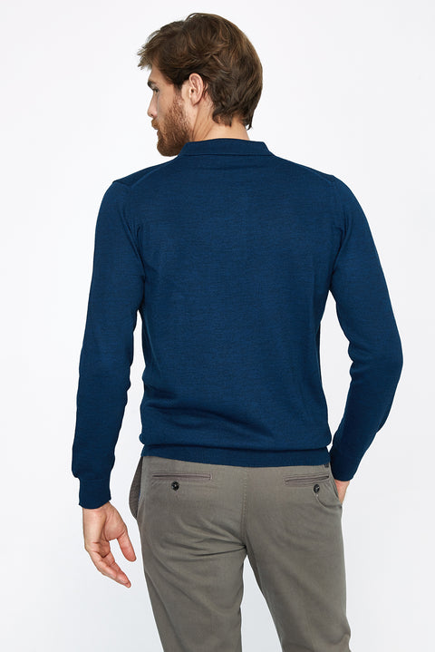 Petrol Polo Collar Regular Fit Wool Knit Sweater