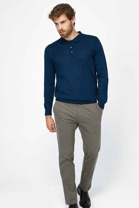 Petrol Polo Collar Regular Fit Wool Knit Sweater