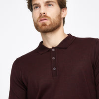 Burgundy Polo Collar Regular Fit Wool Knit Sweater