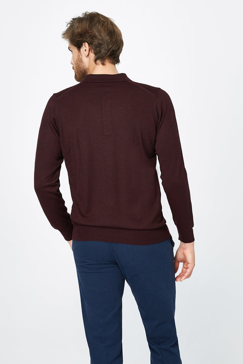 Burgundy Polo Collar Regular Fit Wool Knit Sweater