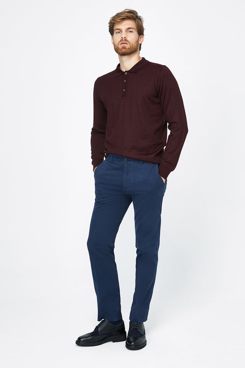 Burgundy Polo Collar Regular Fit Wool Knit Sweater