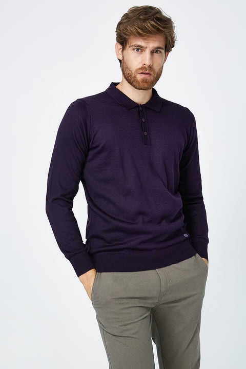 Mor Polo Yaka Regular Fit Yünlü Triko Kazak