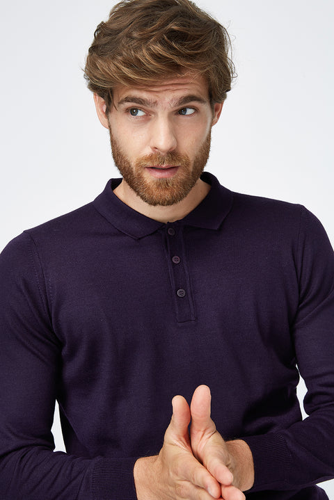 Mor Polo Yaka Regular Fit Yünlü Triko Kazak