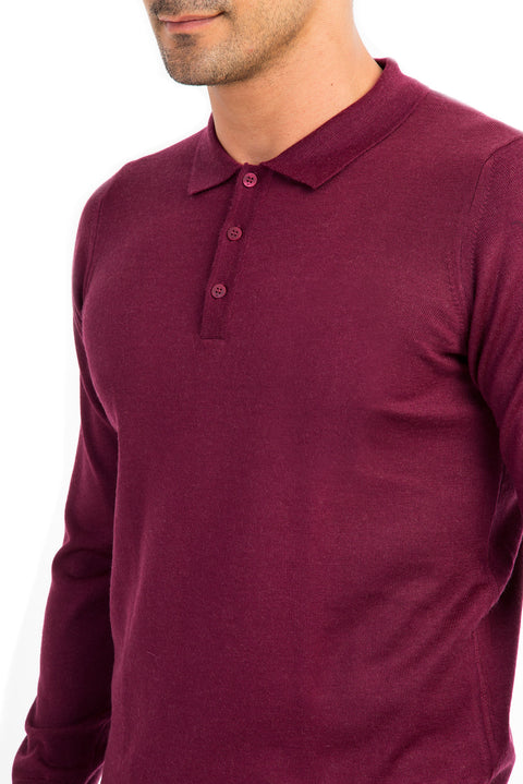 Red Polo Collar Regular Fit Wool Knit Sweater