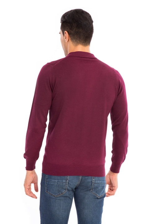 Red Polo Collar Regular Fit Wool Knit Sweater