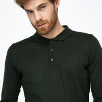Dark Green Polo Collar Regular Fit Wool Knit Sweater