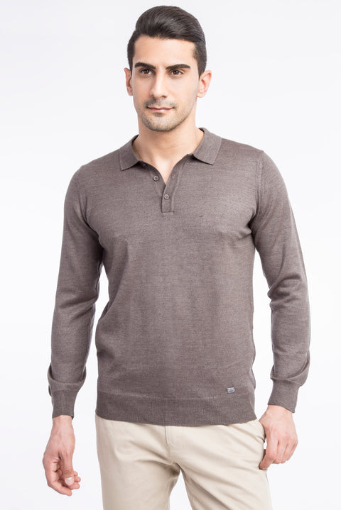 Vizon Polo Yaka Regular Fit Yünlü Triko Kazak