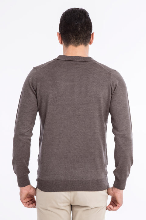 Vizon Polo Yaka Regular Fit Yünlü Triko Kazak