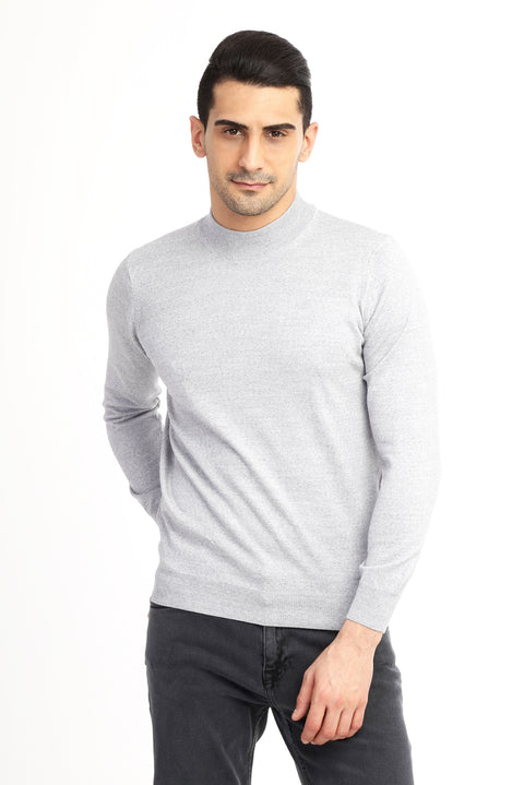 Light Grey Half Turtleneck Regular Fit Wool Knit Sweater