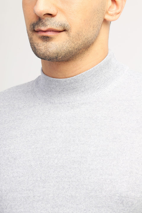 Light Grey Half Turtleneck Regular Fit Wool Knit Sweater