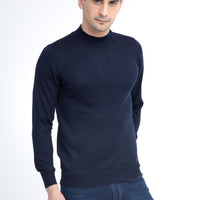 Navy Blue Half Turtleneck Regular Fit Wool Knit Sweater