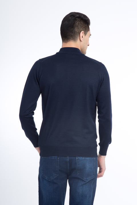 Navy Blue Half Turtleneck Regular Fit Wool Knit Sweater