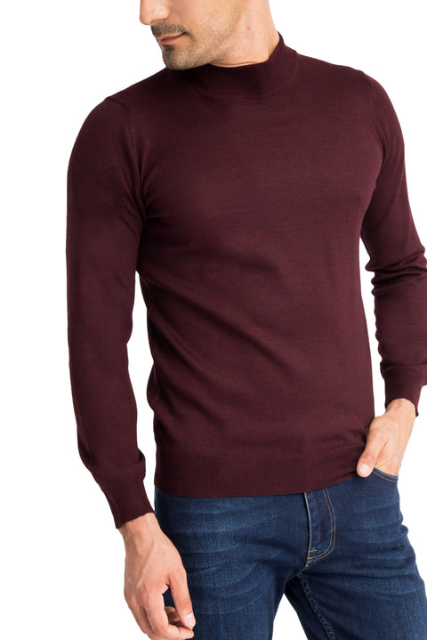 Bordo Yarım Balıkçı Yaka Regular Fit Yünlü Triko Kazak
