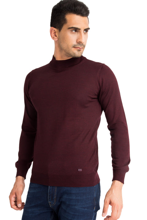 Bordo Yarım Balıkçı Yaka Regular Fit Yünlü Triko Kazak