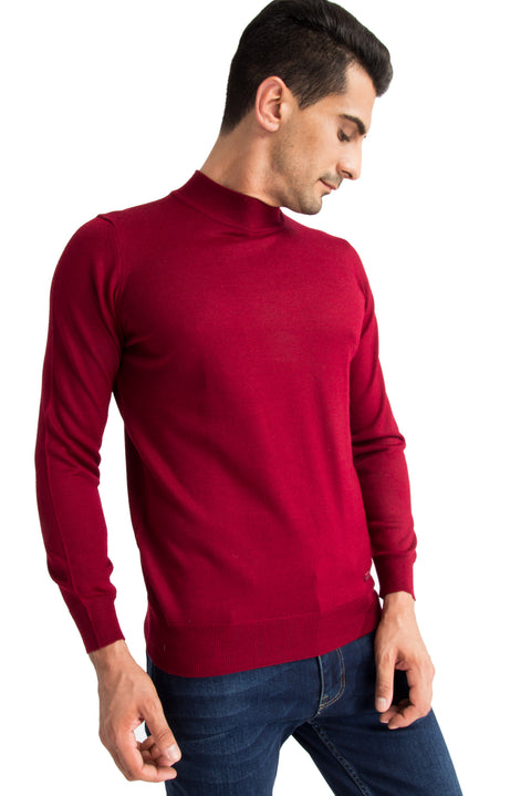 Red Half Turtleneck Regular Fit Wool Knit Sweater