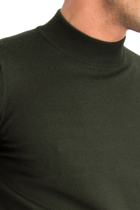 Dark Green Semi-Turtleneck Regular Fit Wool Knit Sweater
