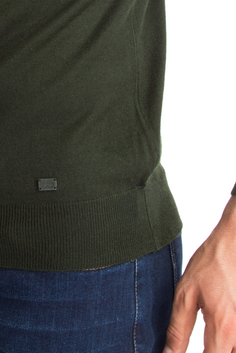 Dark Green Semi-Turtleneck Regular Fit Wool Knit Sweater