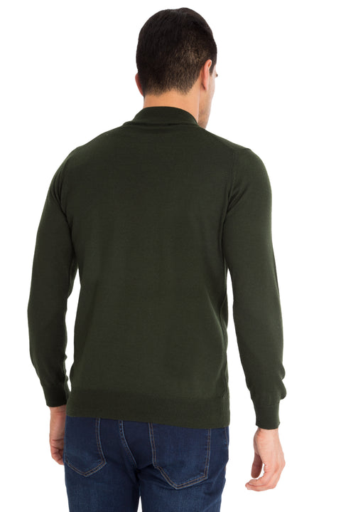 Dark Green Semi-Turtleneck Regular Fit Wool Knit Sweater