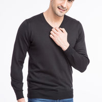 Black V-Neck Wool Knit Sweater