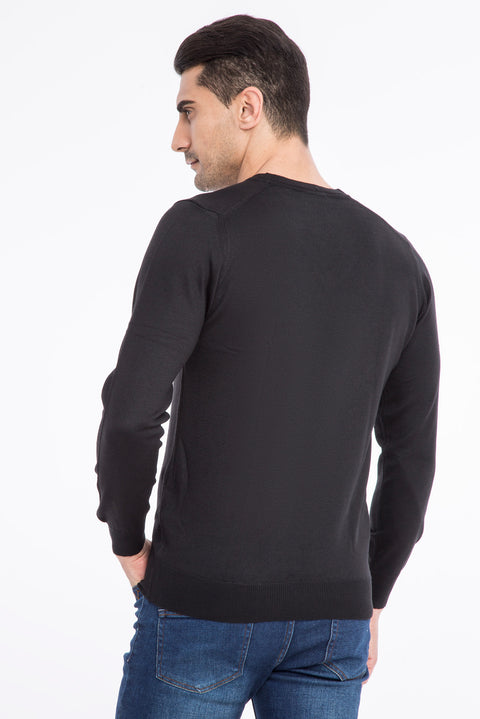 Black V-Neck Wool Knit Sweater