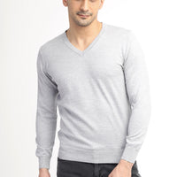 Light Grey V-Neck Regular Fit Wool Knit Sweater