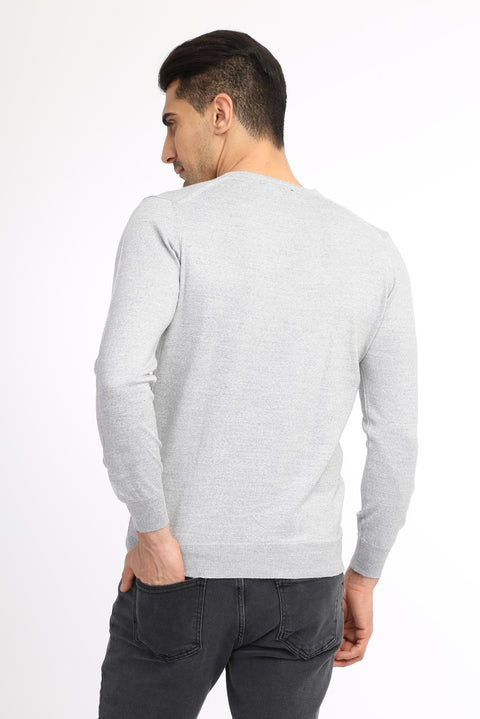 Light Grey V-Neck Regular Fit Wool Knit Sweater