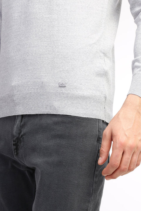Light Grey V-Neck Regular Fit Wool Knit Sweater