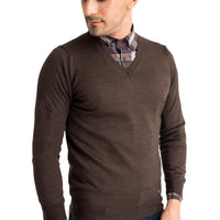 Coffee Brown V-Neck Wool Knit Sweater