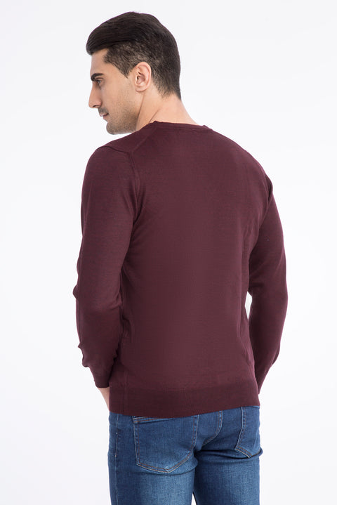 Bordo V Yaka Regular Fit Yünlü Triko Kazak