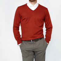 Orange V-Neck Wool Knit Sweater