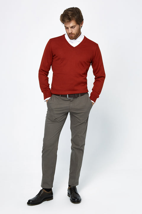 Orange V-Neck Wool Knit Sweater