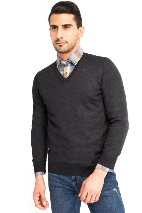 Anthracite V-Neck Wool Knit Sweater