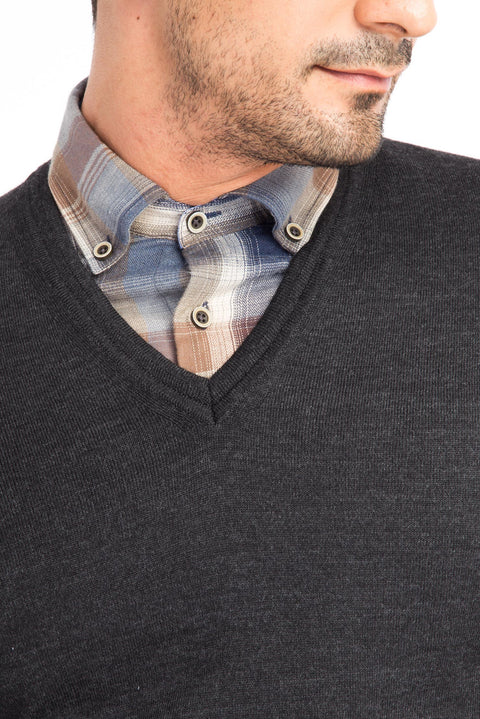 Anthracite V-Neck Wool Knit Sweater
