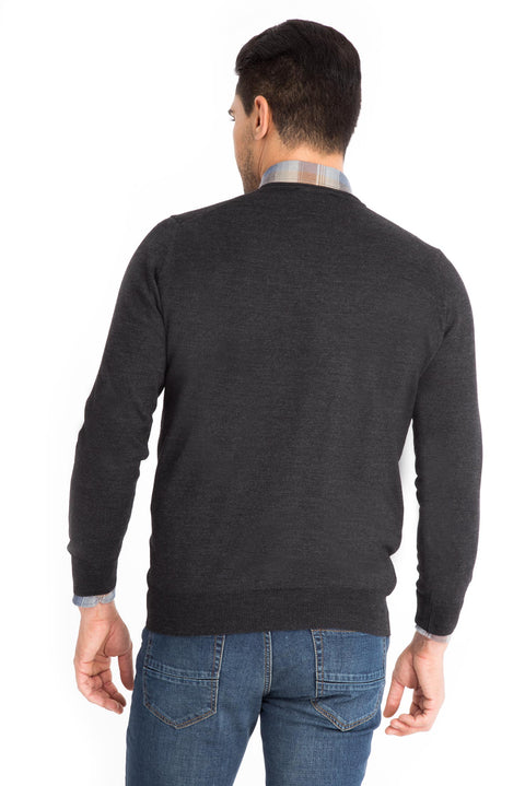 Anthracite V-Neck Wool Knit Sweater