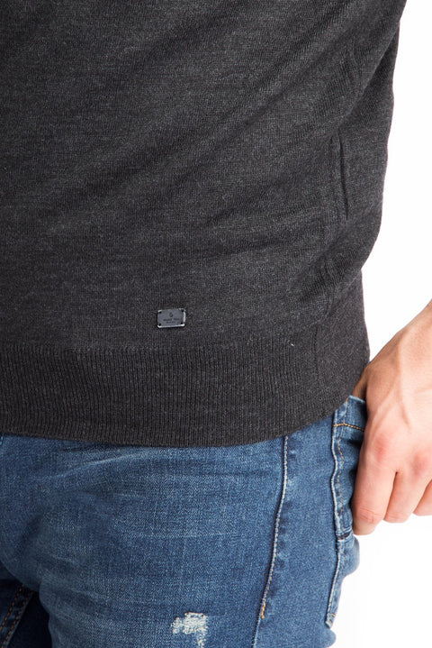 Anthracite V-Neck Wool Knit Sweater