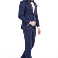 Navy Blue 7 Drop Slim Fit Narrow Cut Shawl Collar Tuxedo & Groom Suit