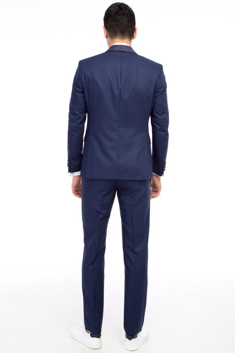 Navy Blue 7 Drop Slim Fit Narrow Cut Shawl Collar Tuxedo & Groom Suit