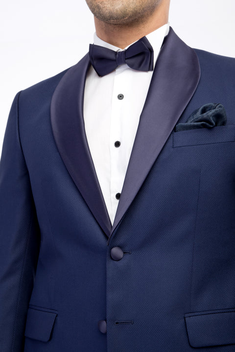 Navy Blue 7 Drop Slim Fit Narrow Cut Shawl Collar Tuxedo & Groom Suit