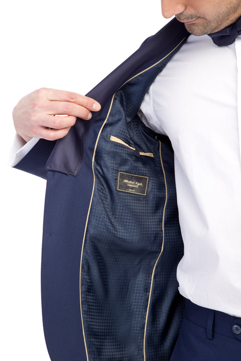 Navy Blue 7 Drop Slim Fit Narrow Cut Shawl Collar Tuxedo & Groom Suit