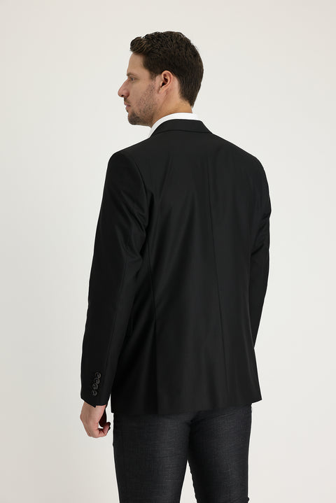 Black 4-Drop Relaxed Fit Blazer Jacket