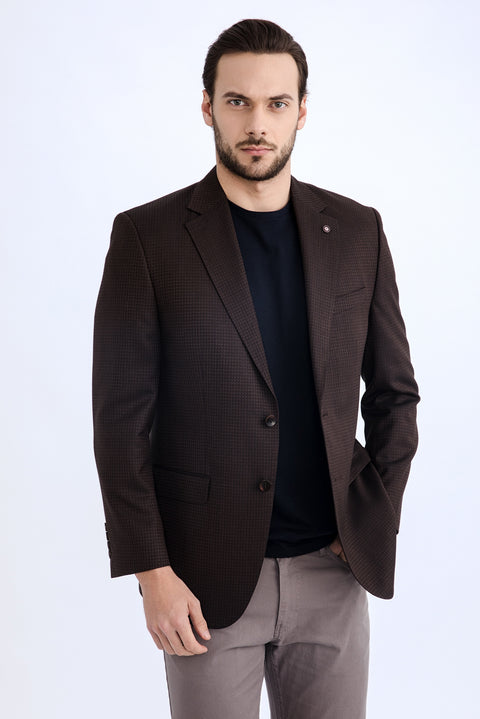 Dark Brown 4-Drop Relaxed Fit Classic Patterned Bamboo Jacket